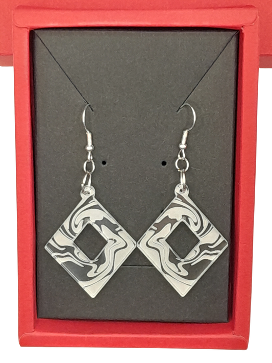 Diamond cut out earrings - laser cut and engraved swirl