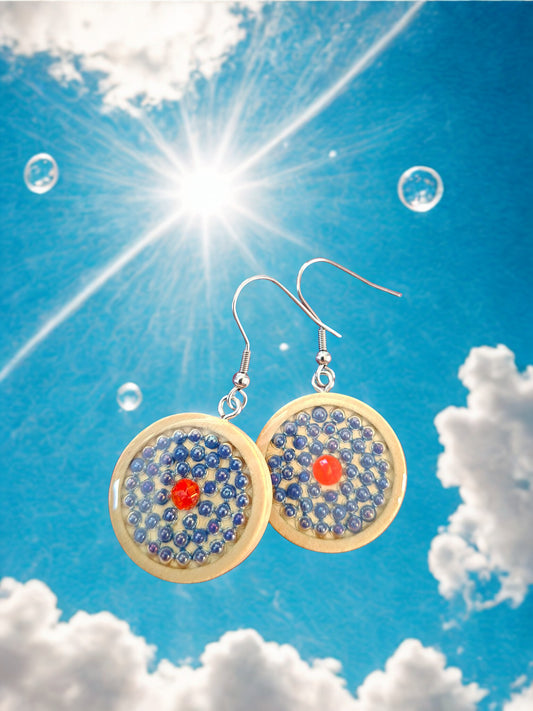 Wood and resin "bubble" earrings - blue and red