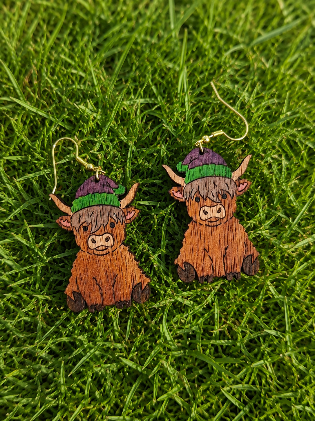 Wooden Highland Cow Earrings