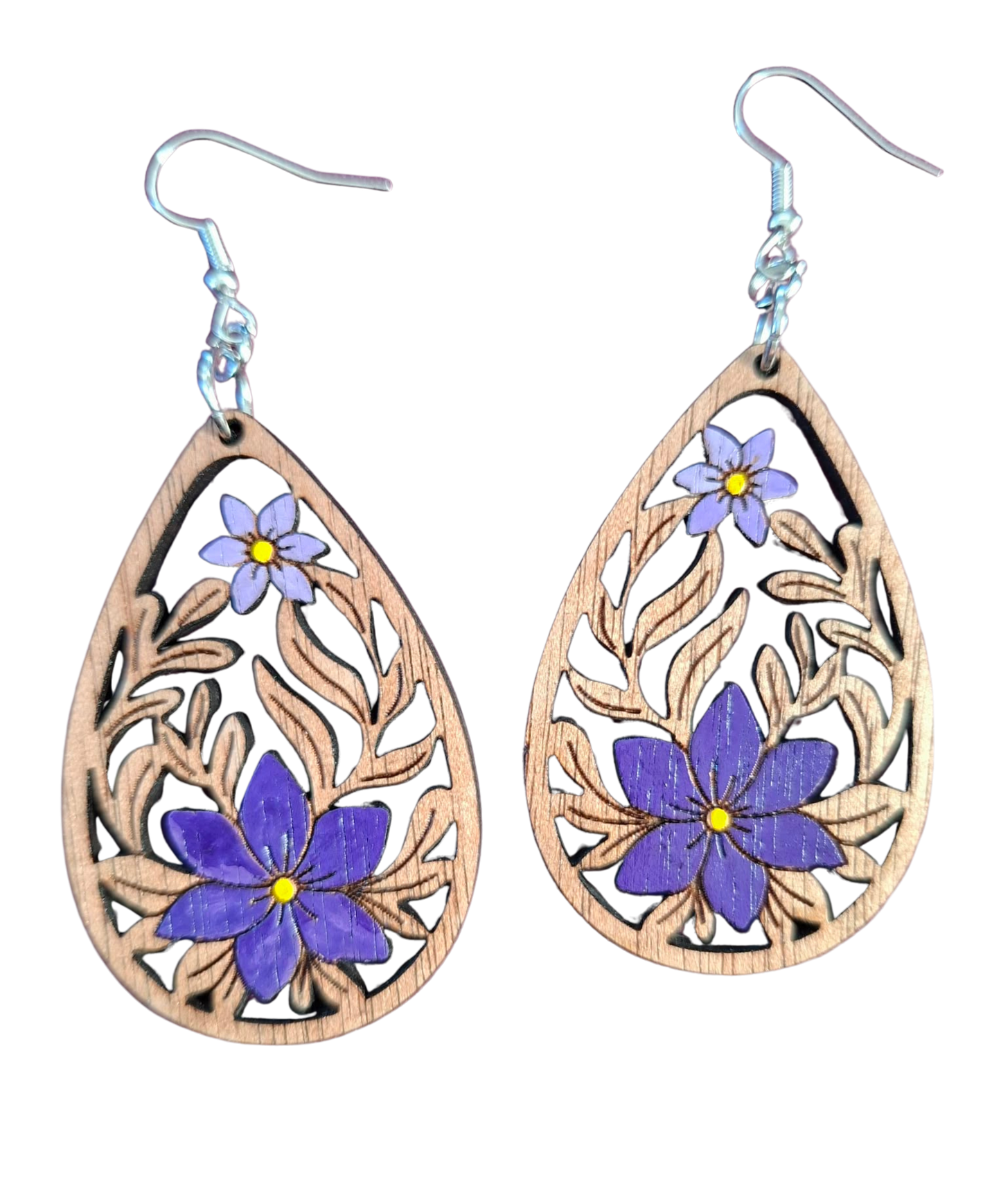 Wooden hand painted flower earrings